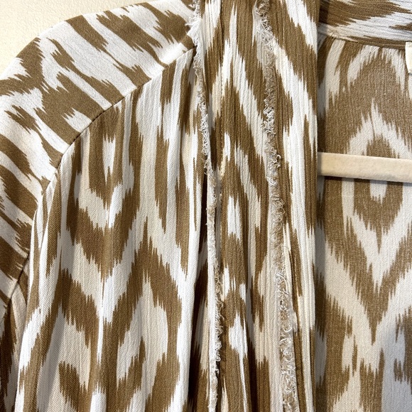 Umgee Ikat Print Kimono Bell Sleeve Tie Front 1X/2X Fray Edge Boho Cardigan - Picture 8 of 9